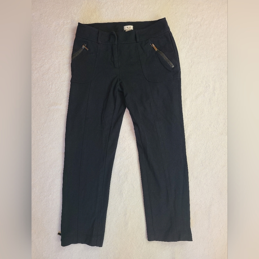 Cache Black Crop Stretchy Classy Office Work Pants with Zipper Details Size 4